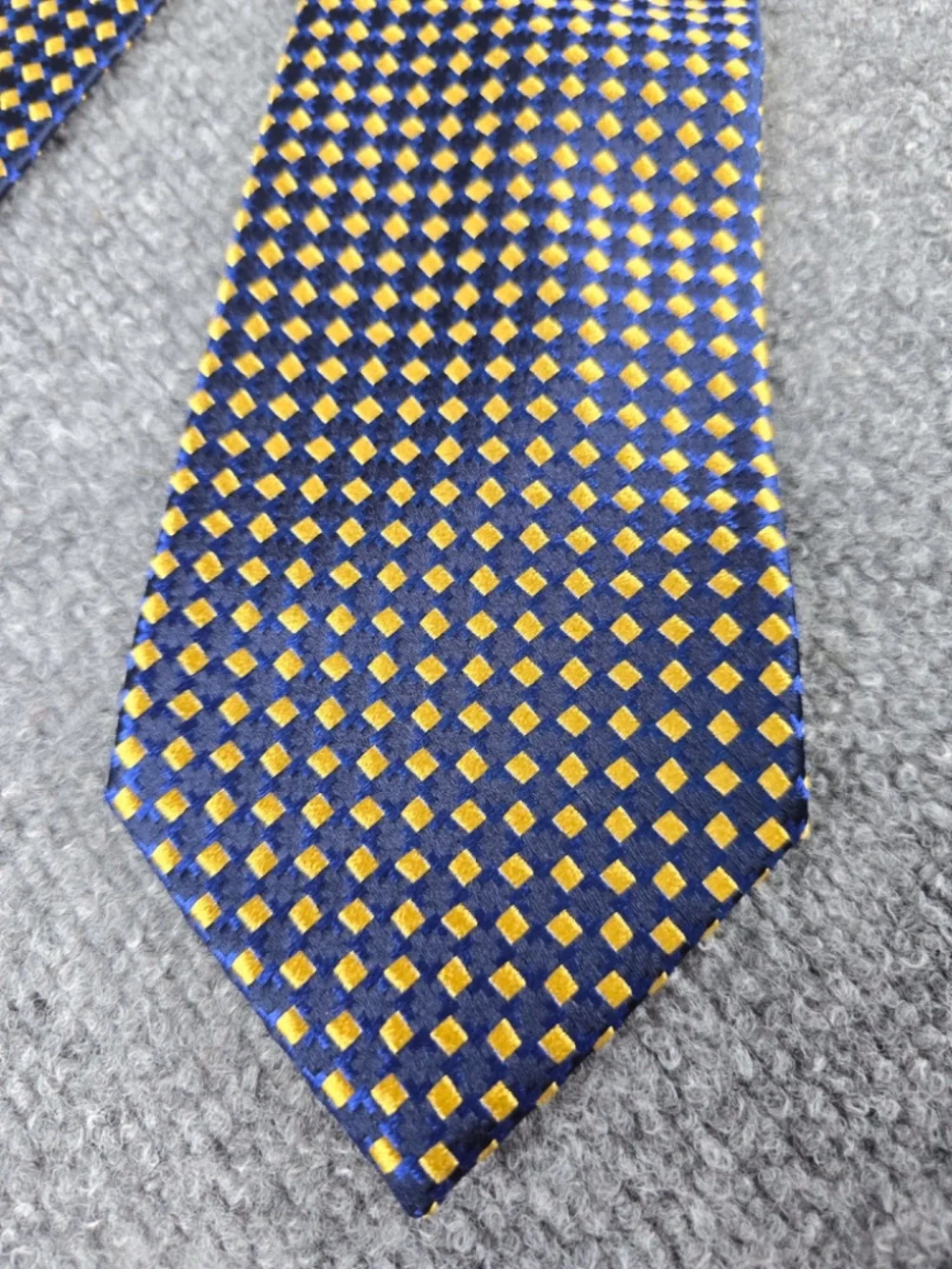 Charvet Place Vendôme Silk Tie Geometric Blue Gold Diamond Woven France